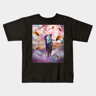 Cosmic Laser Cat Riding Alpaca Unicorn Kids T-Shirt